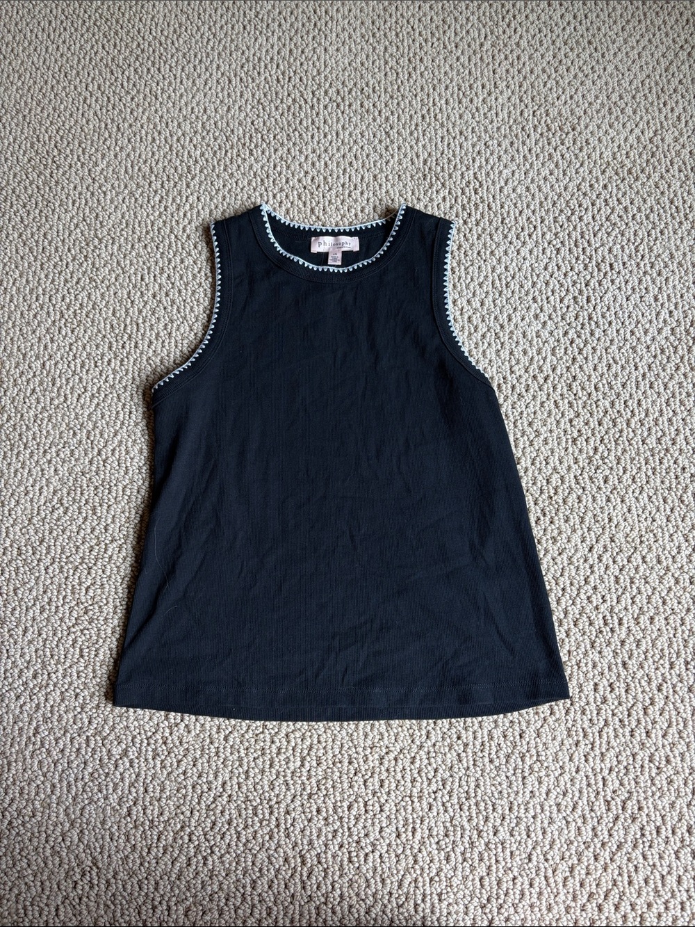 Philosophy Black Sleeveless Tank with White Trim